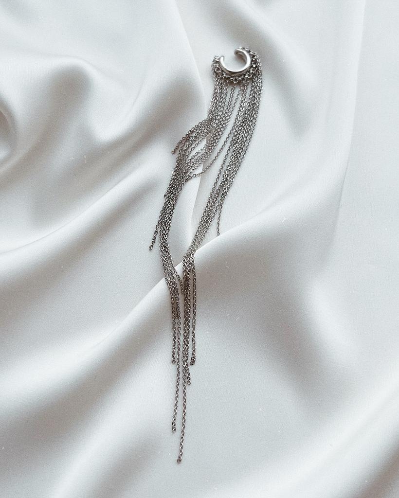 Кафф вечерний с цепочками (родий)