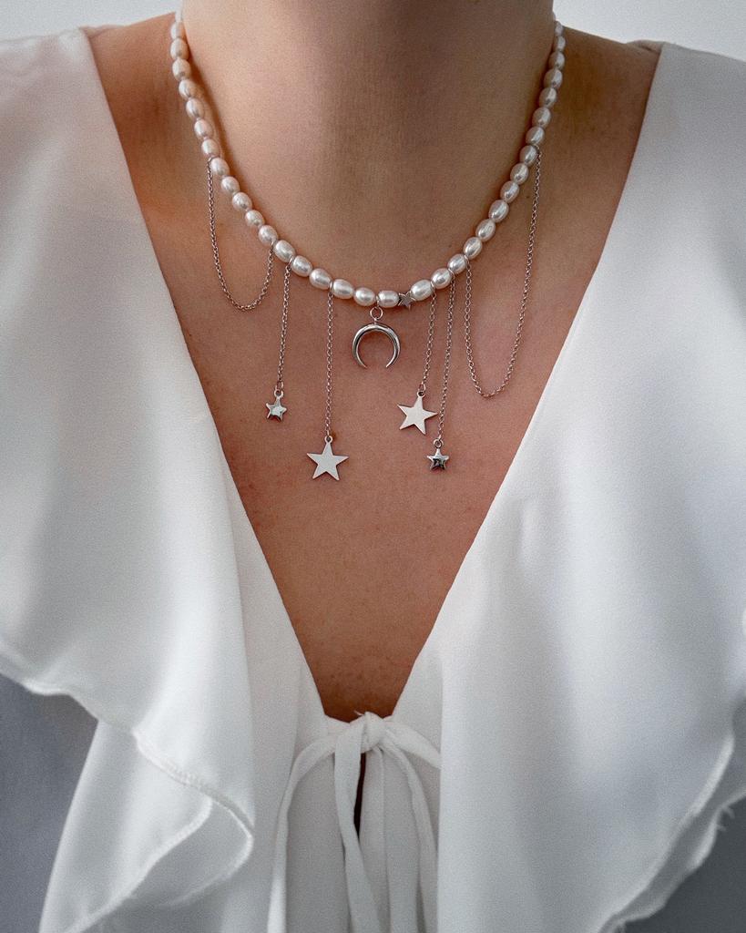 Жемчужный чокер с подвесками (родий)