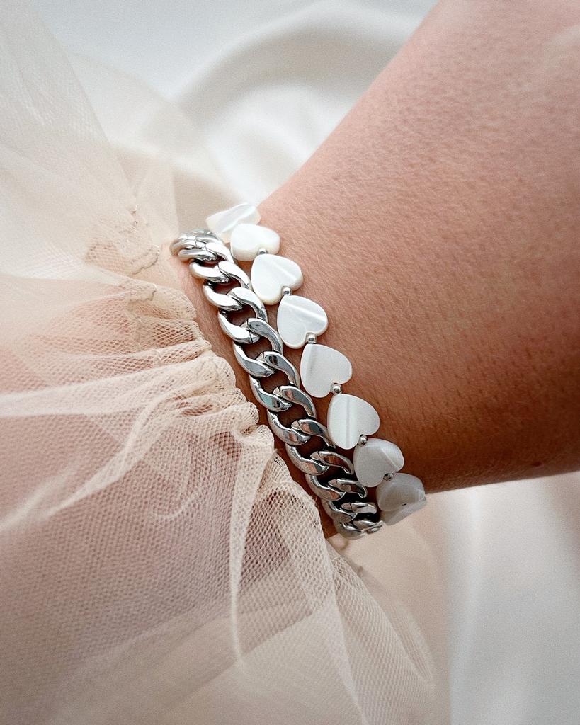 Комплект из двух браслетов (сердечки, родий)