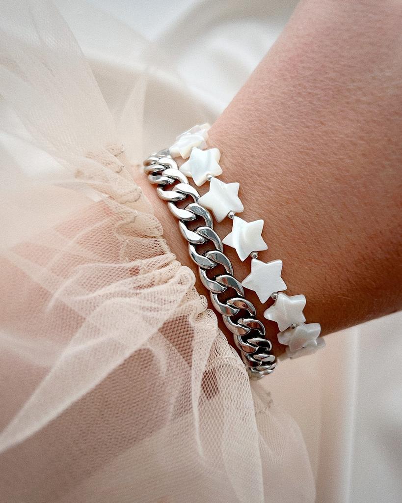 Комплект из двух браслетов (звездочки, родий)