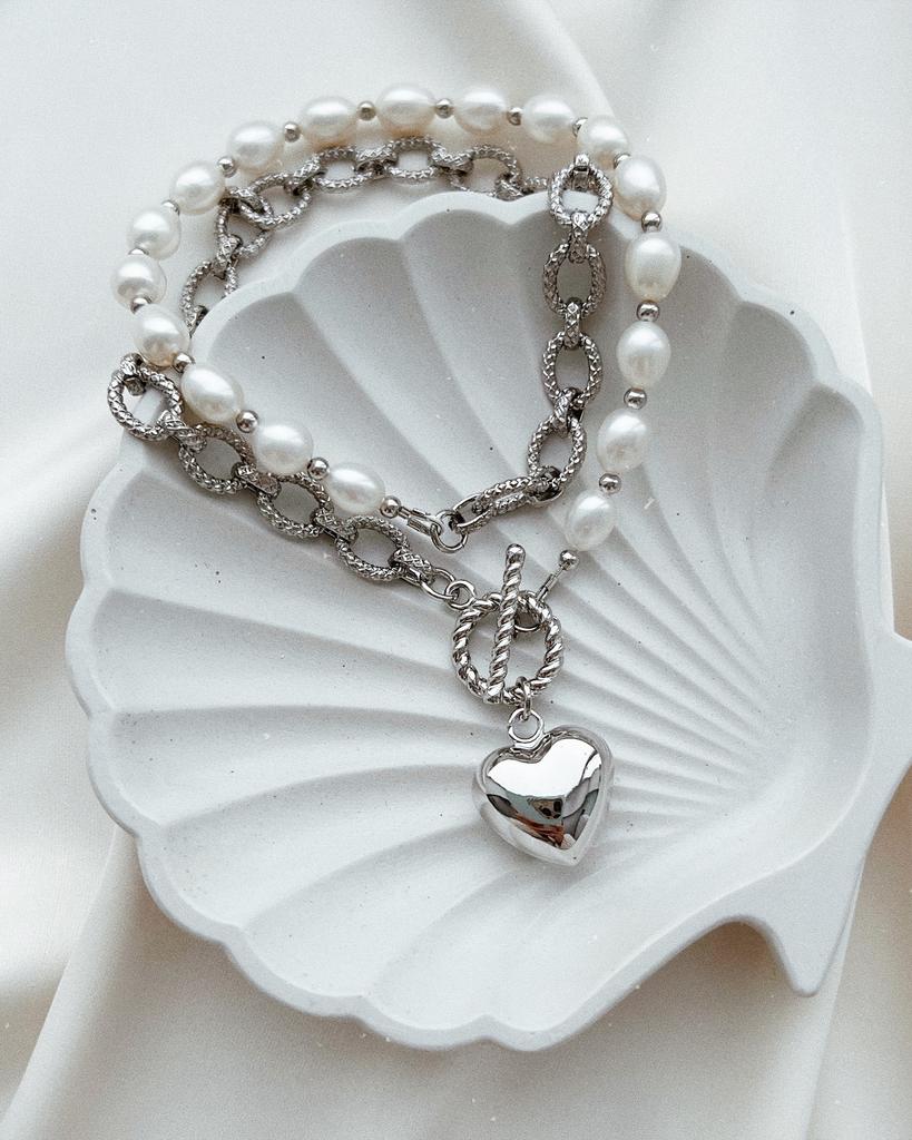 Комбинированное колье с  жемчугом (родий)