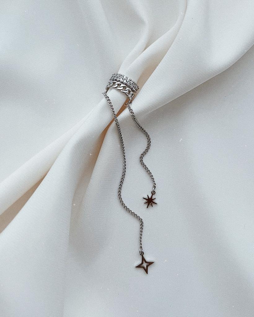 Кафф с фианитами и подвесками (родий)