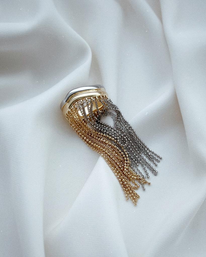 Кольцо с цепочками (биколор)