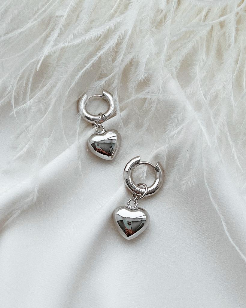 Серьги - сердечки (родий)