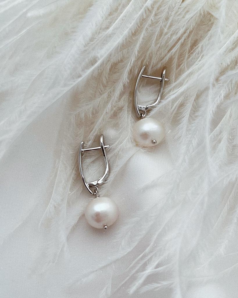 Классические серьги с  жемчугом (родий)