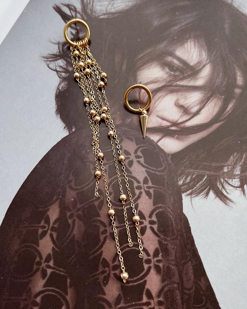 Асимметричные серьги - гвоздики (позолота)