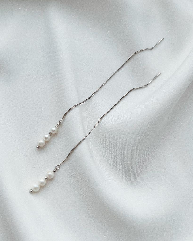 Серьги - протяжки с жемчугом (родий)