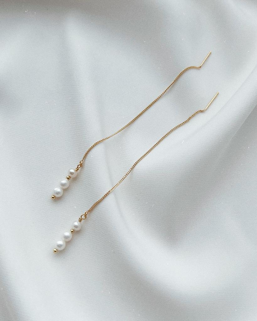 Серьги - протяжки с жемчугом (позолота)