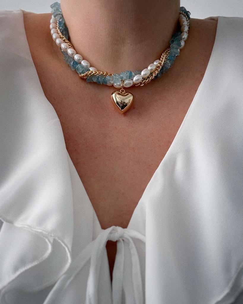 Чокер из жемчуга и аквамарина (позолота)