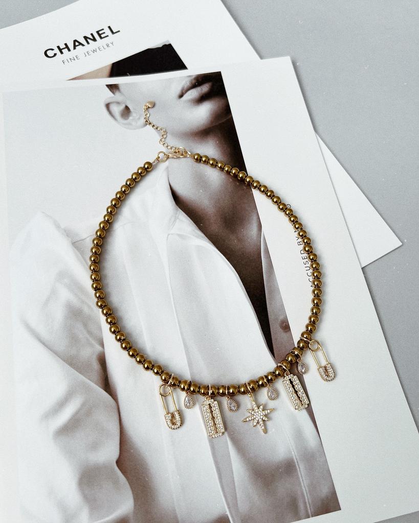 Чокер из гематита с подвесками (позолота)