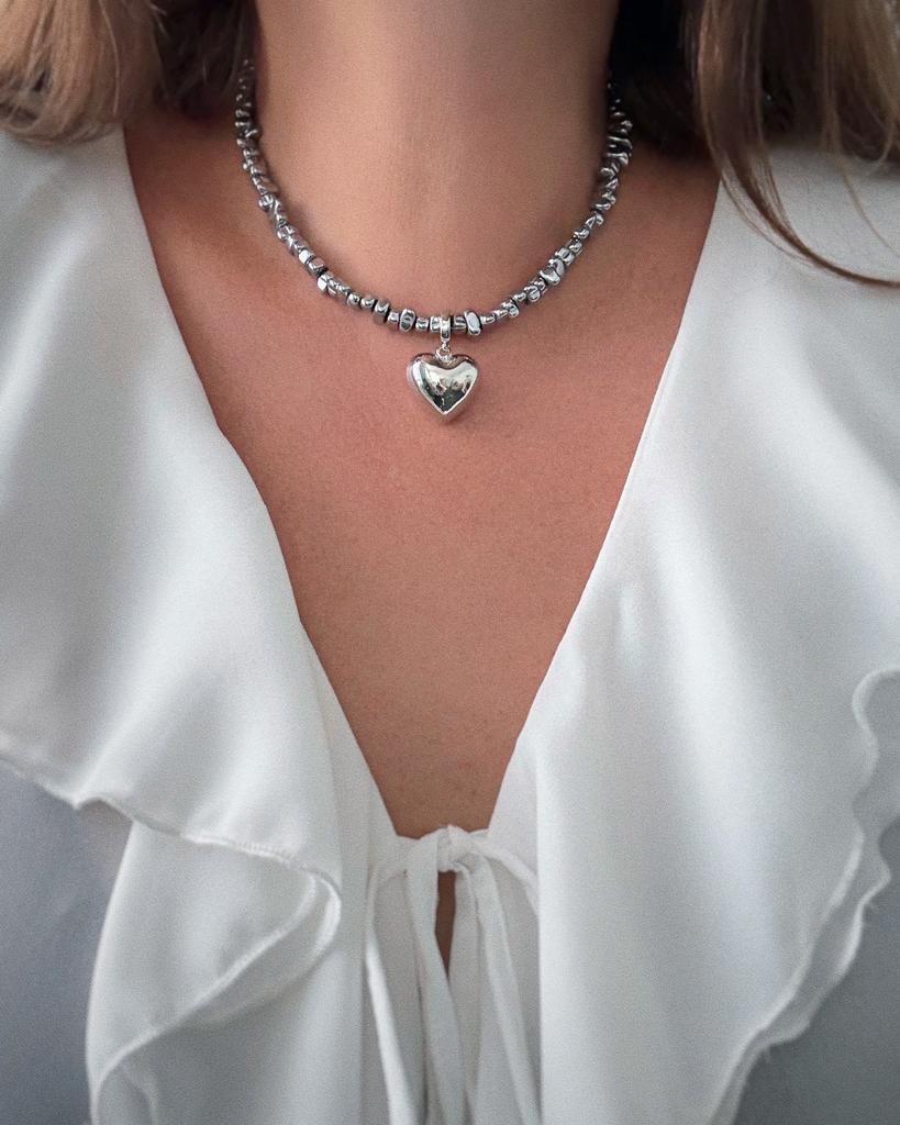 Чокер из гематита (съемная подвеска, родий)