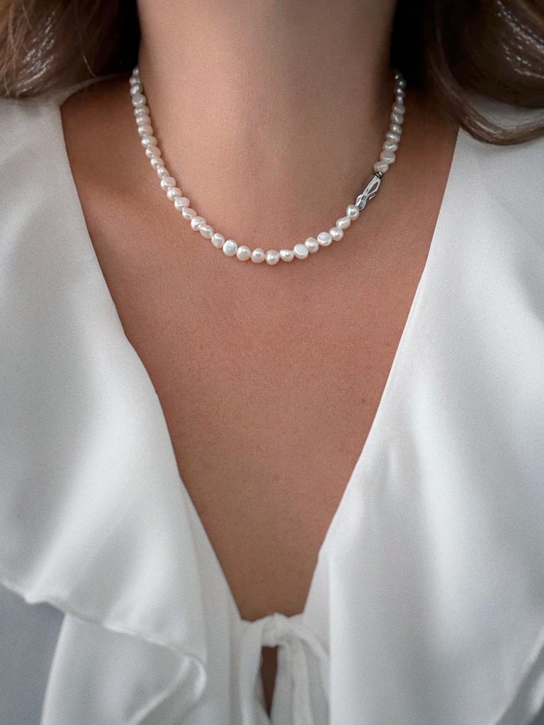 Жемчужный чокер с вставкой (родий)