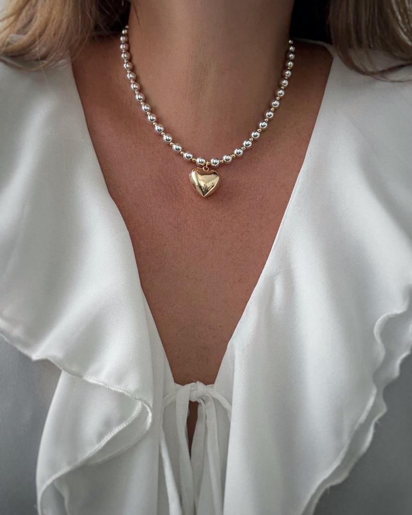 Чокер из гематита с сердцем (биколор)