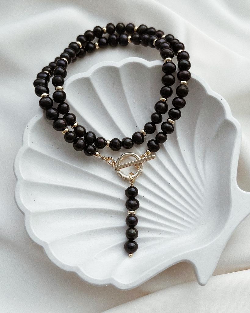 Колье из черного жемчуга (позолота)