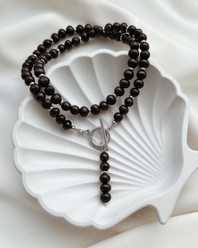 Колье из черного жемчуга (родий)