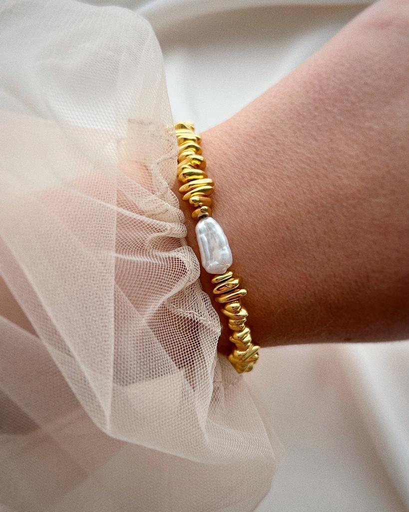 Браслет из гематита и жемчуга (позолота)