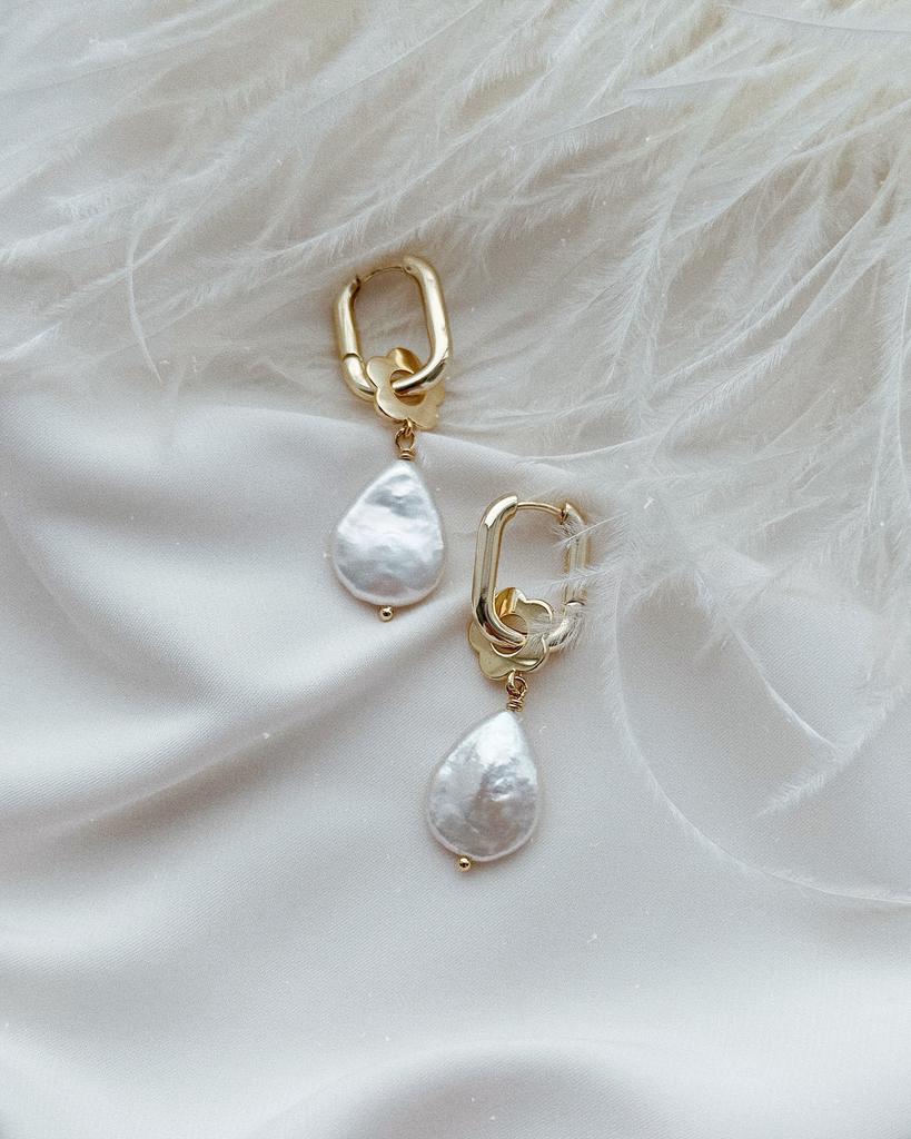 Серьги - конго с каплевидным жемчугом (позолота)