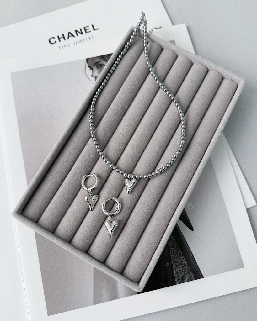 Комплект: чокер и серьги из гематита (родий)