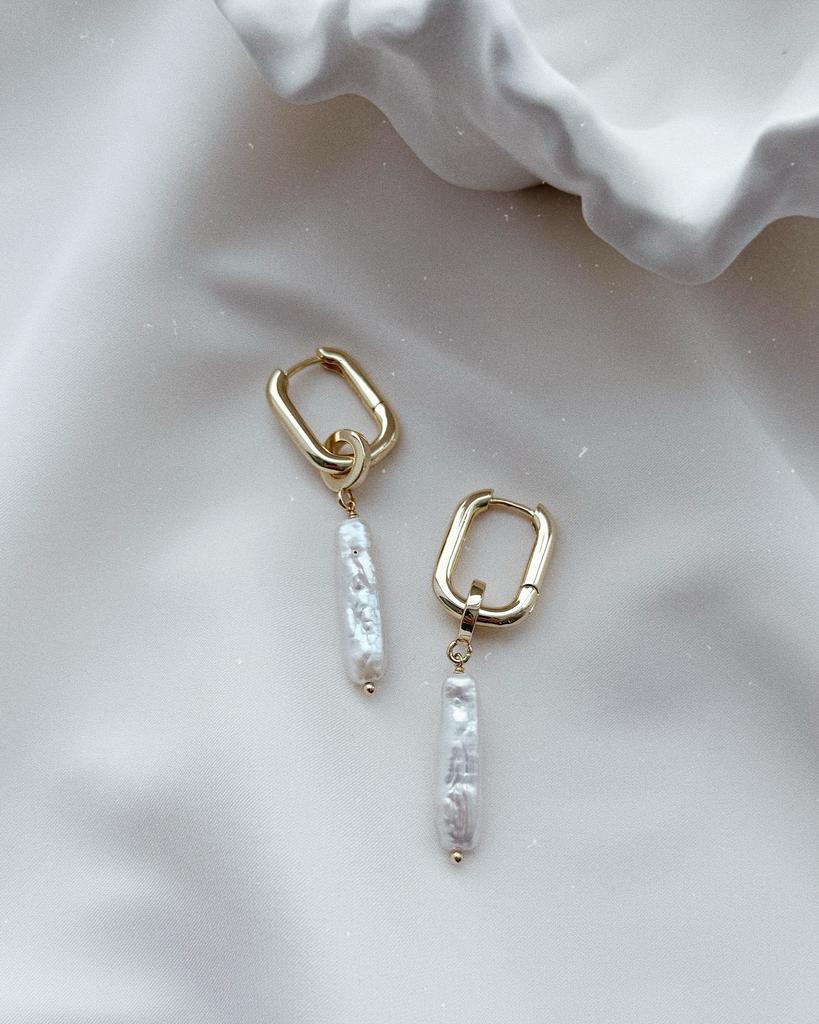 Серьги - конго с жемчугом Бива (позолота)