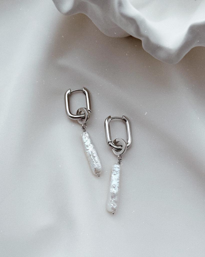 Серьги - конго с жемчугом Бива (родий)