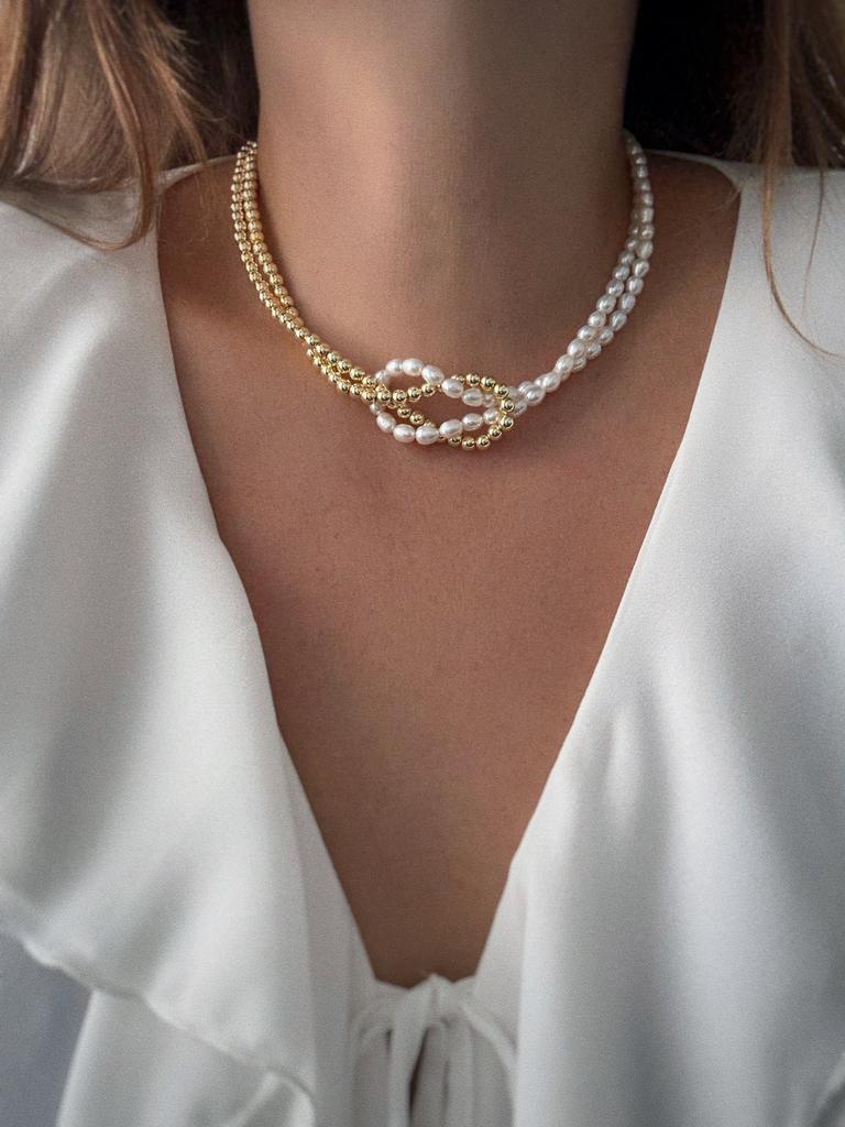 Чокер с жемчугом и гематитом (позолота)