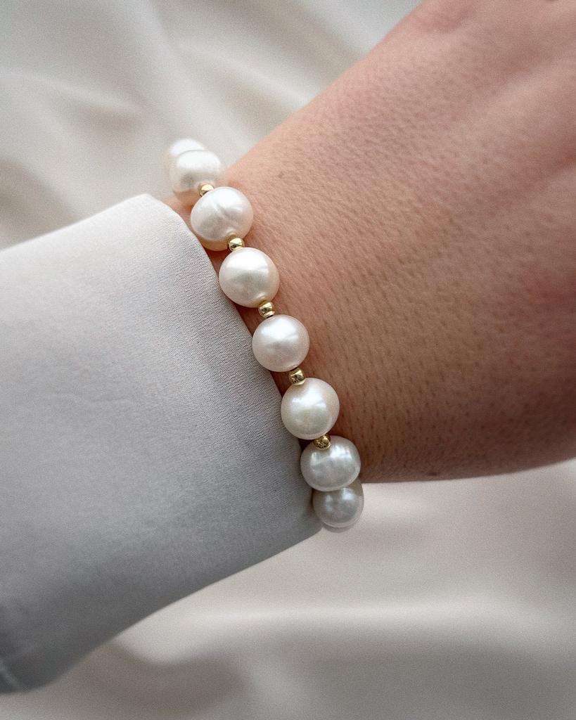 Браслет из крупного жемчуга (позолота)