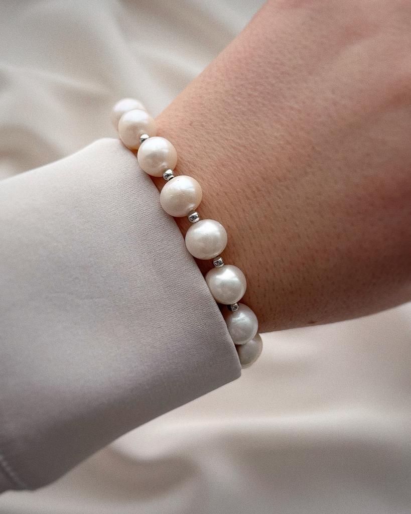 Браслет из крупного жемчуга (родий)