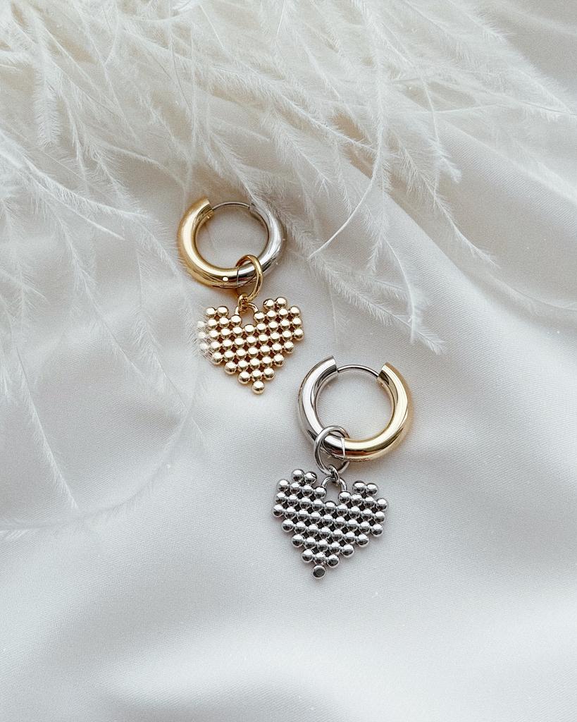 Серьги - кольца биколор с сердечками