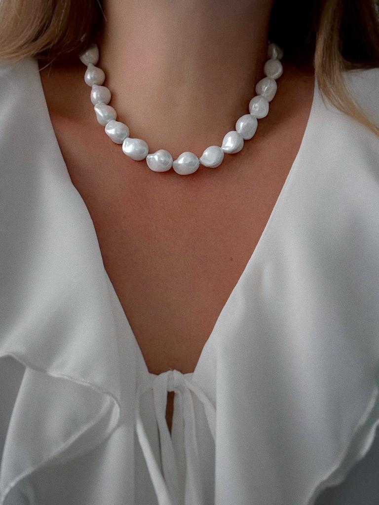 Чокер из барочного жемчуга Майорка (родий)