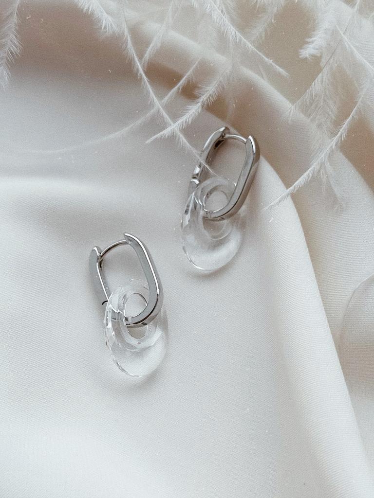 Серьги - хупы с кристаллами Swarovski (родий)