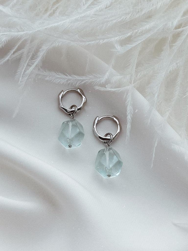 Серьги с аква-квaрцем (голубой, родий)