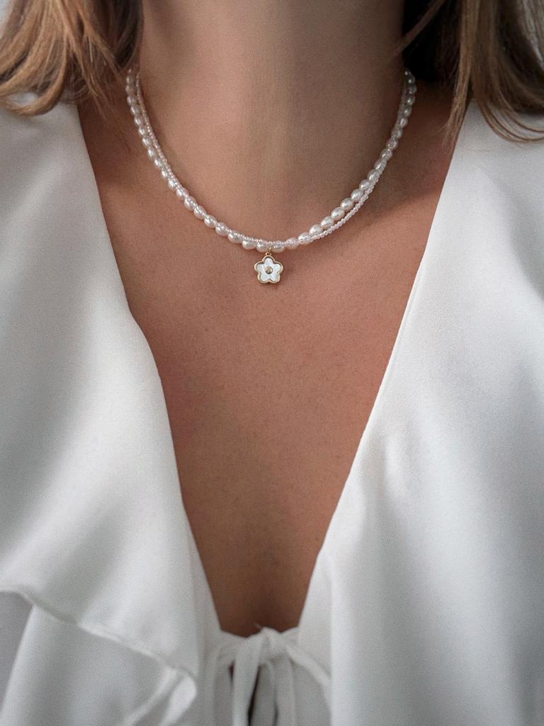 Комплект с жемчугом и фианитами (прозрачный, позолота)