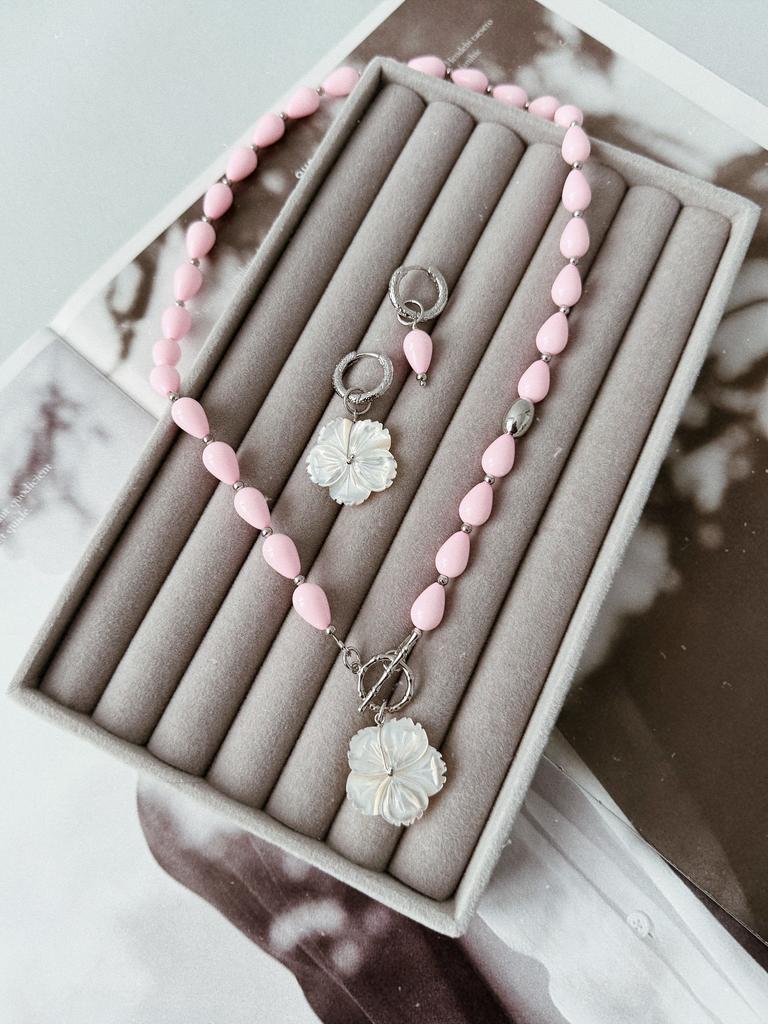 Комплект из жемчуга Майорка и перламутра (родий)