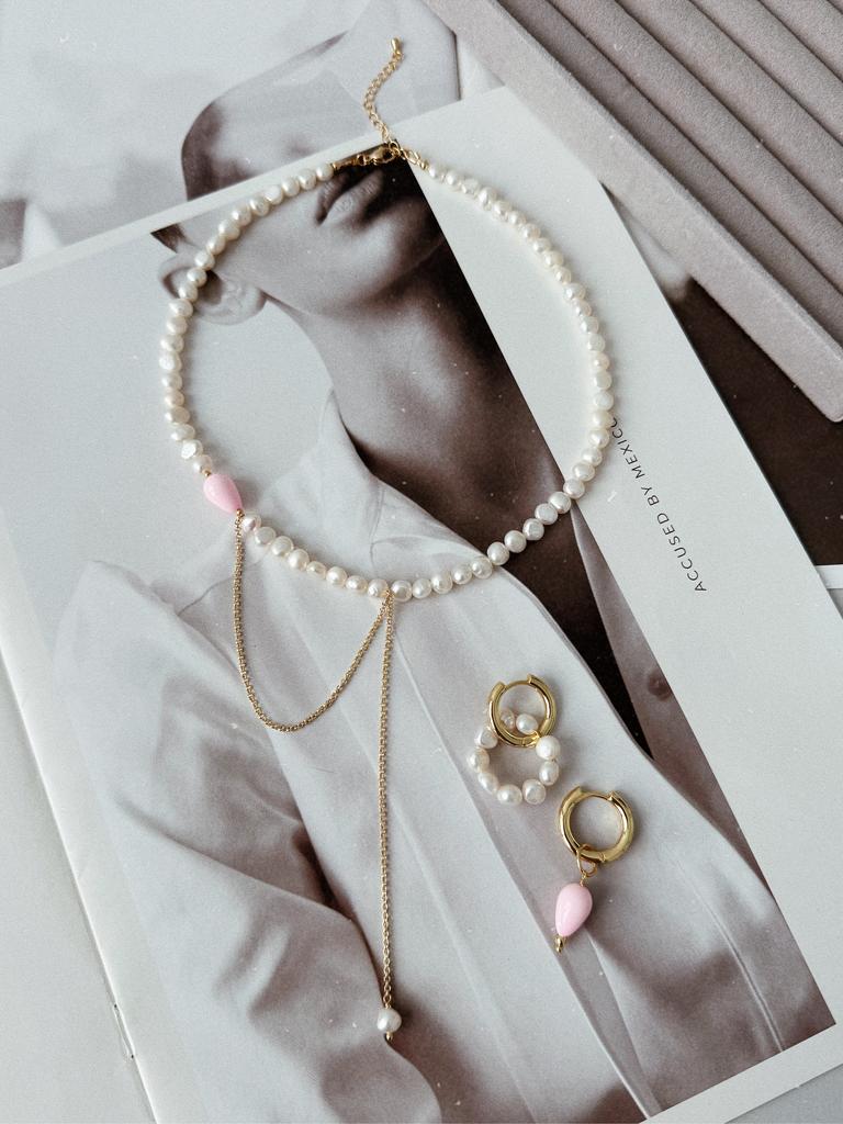 Комплект c розовыми каплями Майорка (позолота)