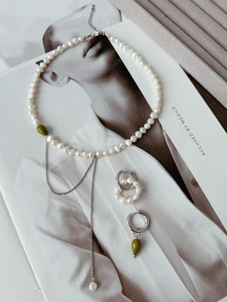 Комплект c оливковыми каплями Майорка (родий)