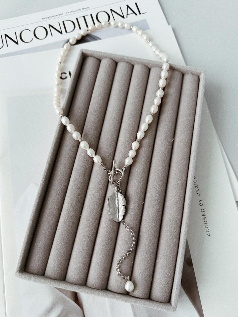 Жемчужное колье с подвесками (родий)