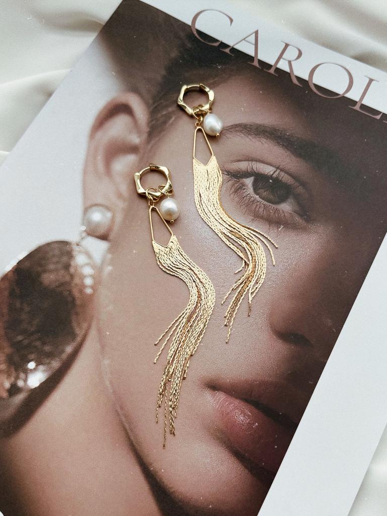 Длинные серьги - кольца с жемчугом (позолота)