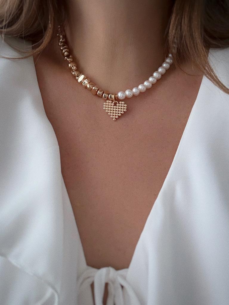 Чокер из жемчуга и гематита (позолота)