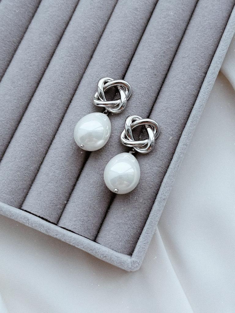 Серьги с жемчугом Майорка (капли, родий)