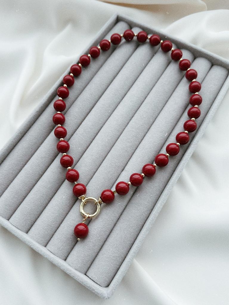 Колье - трансформер из жемчуга Майорка (бордо, позолота)