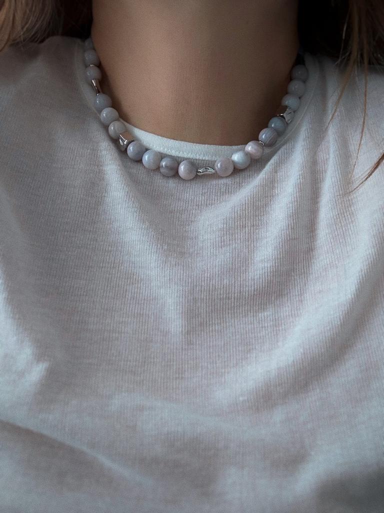 Чокер из агата (родий)