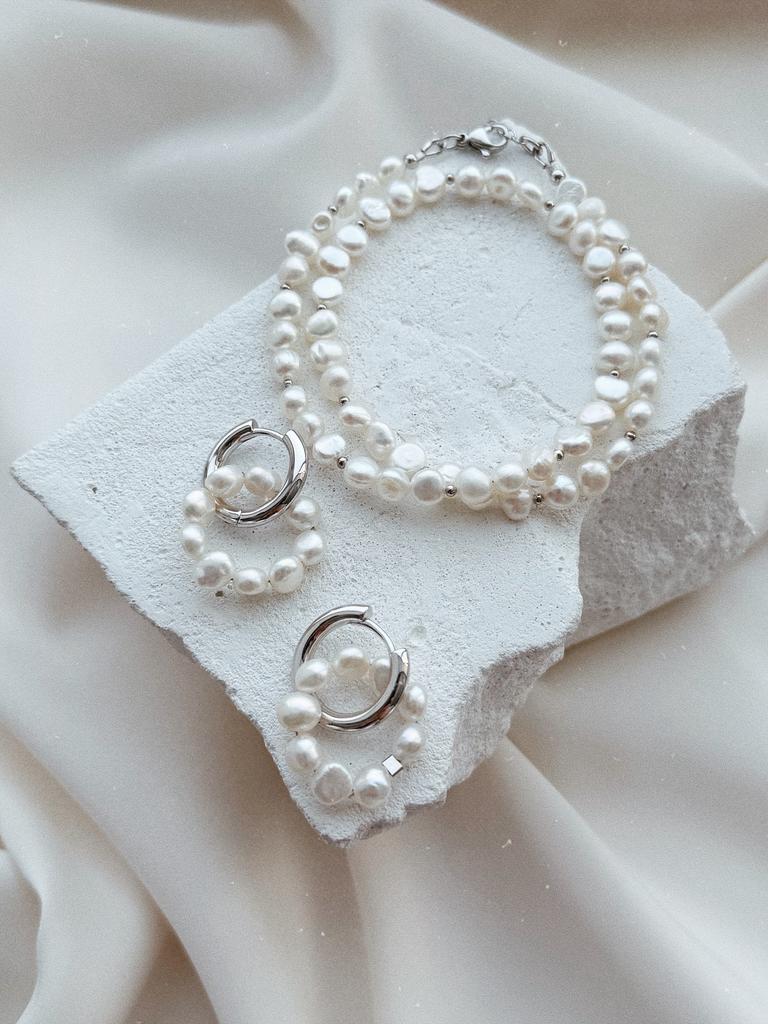 Комплект: чокер и серьги с жемчугом (родий)