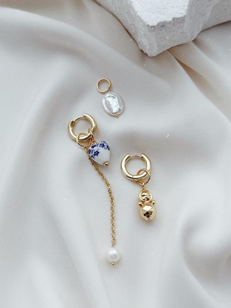 Серьги Гжель с жемчугом (позолота)