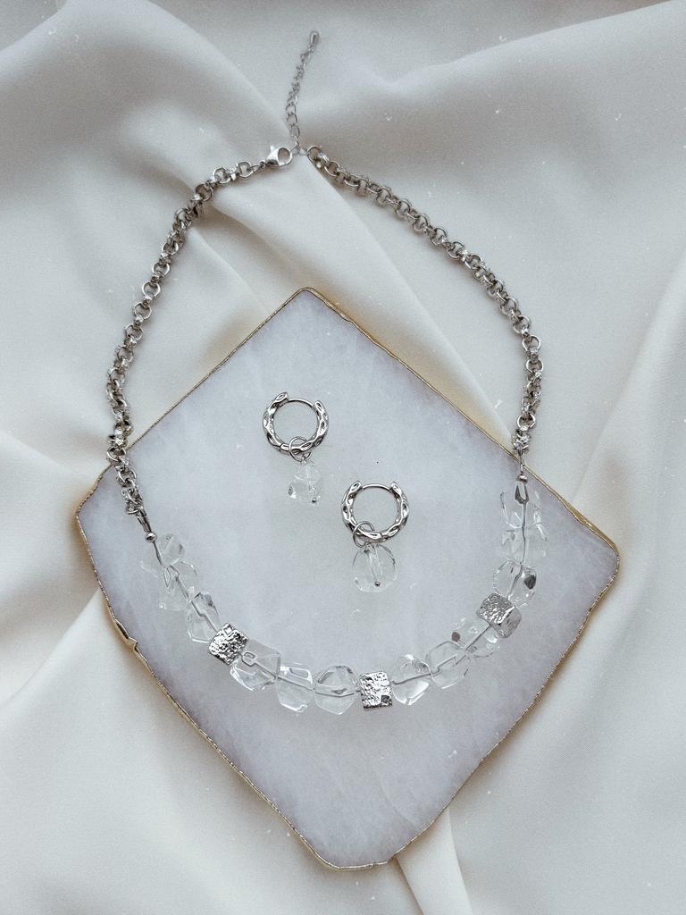 Комплект с горным хрусталем (родий)