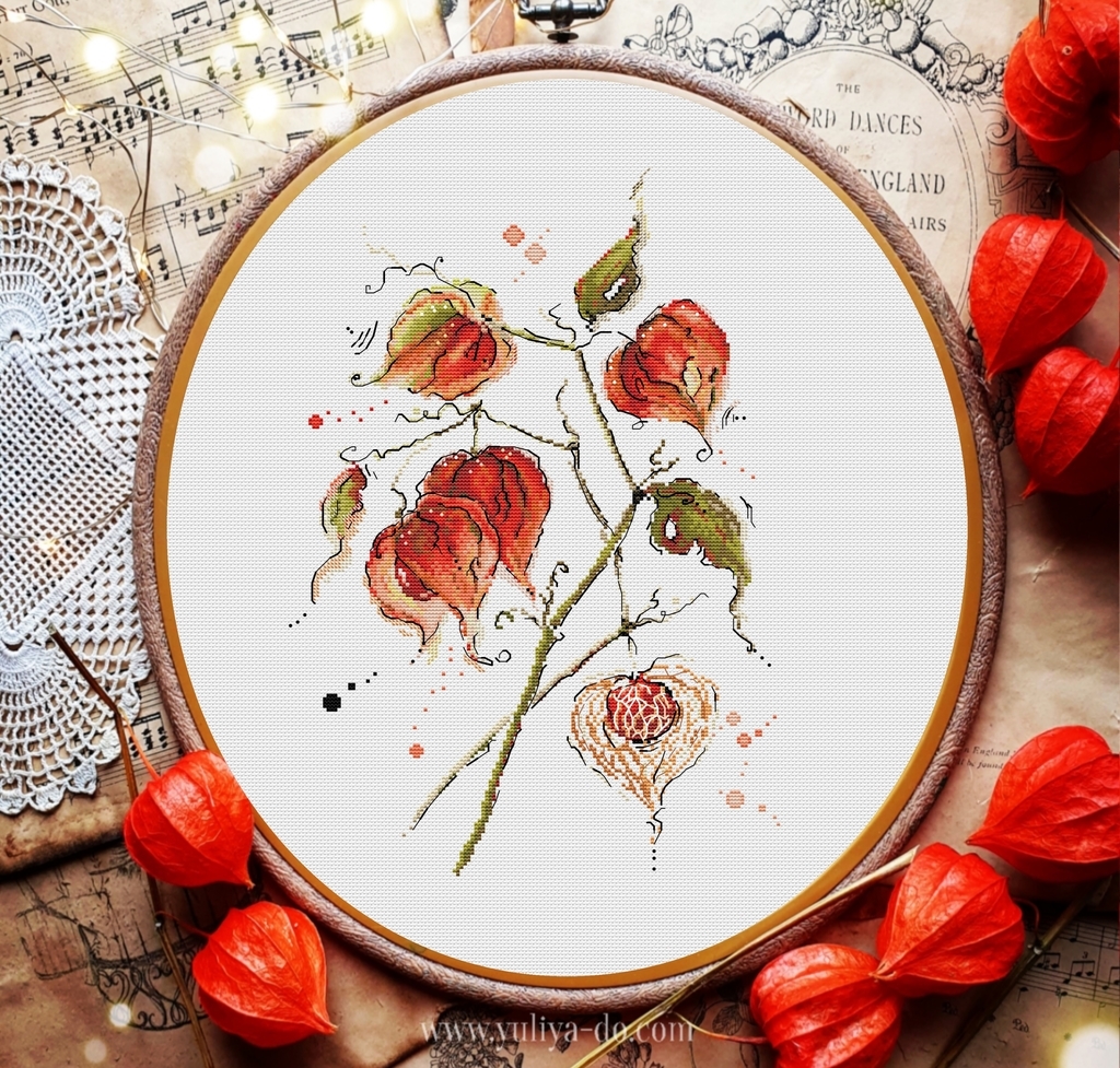 Схема вышивки "Ветка физалиса" (136х198 кр.)