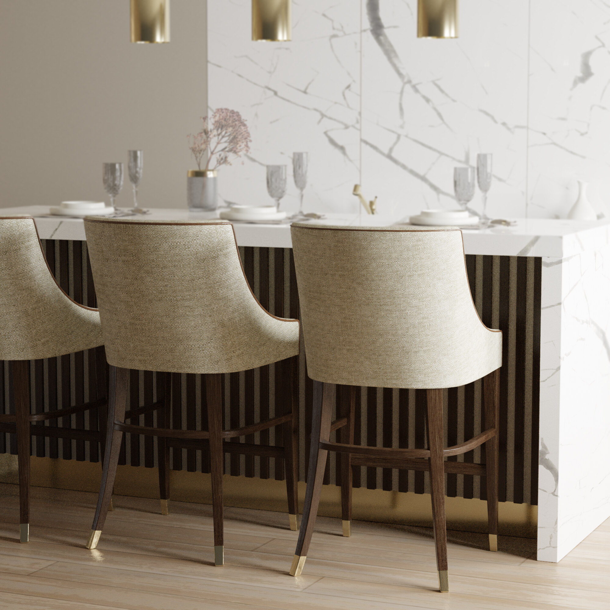 Барные кресла Андерс с латунными наконечниками в интерьере