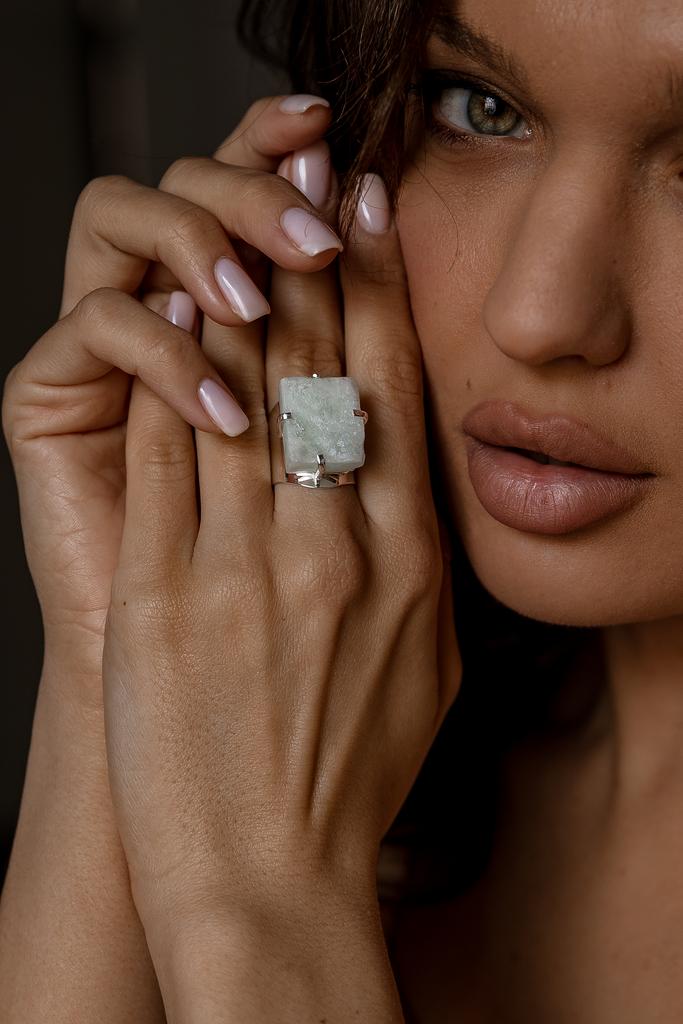 Кольцо кафф с аквамарином