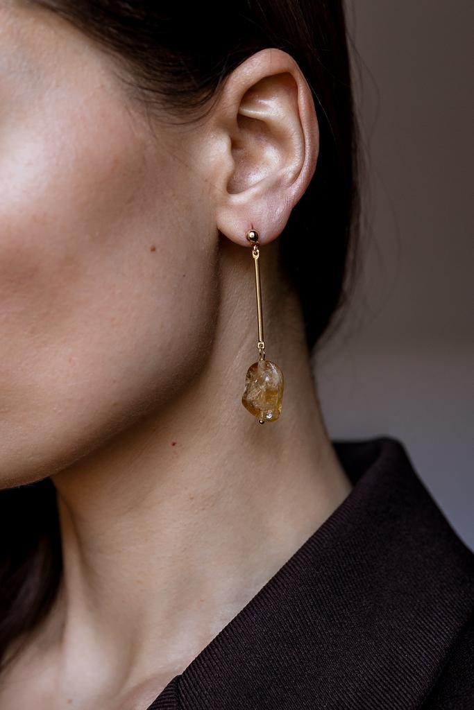 Серьги удлиненные с цитрином