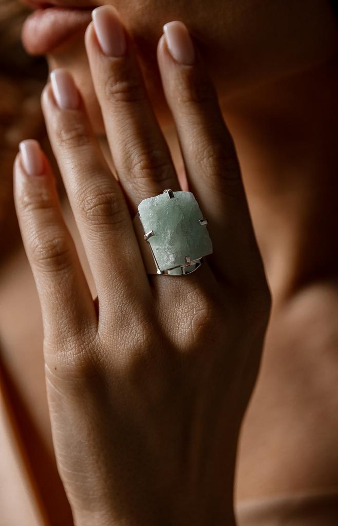 Кольцо кафф с аквамарином