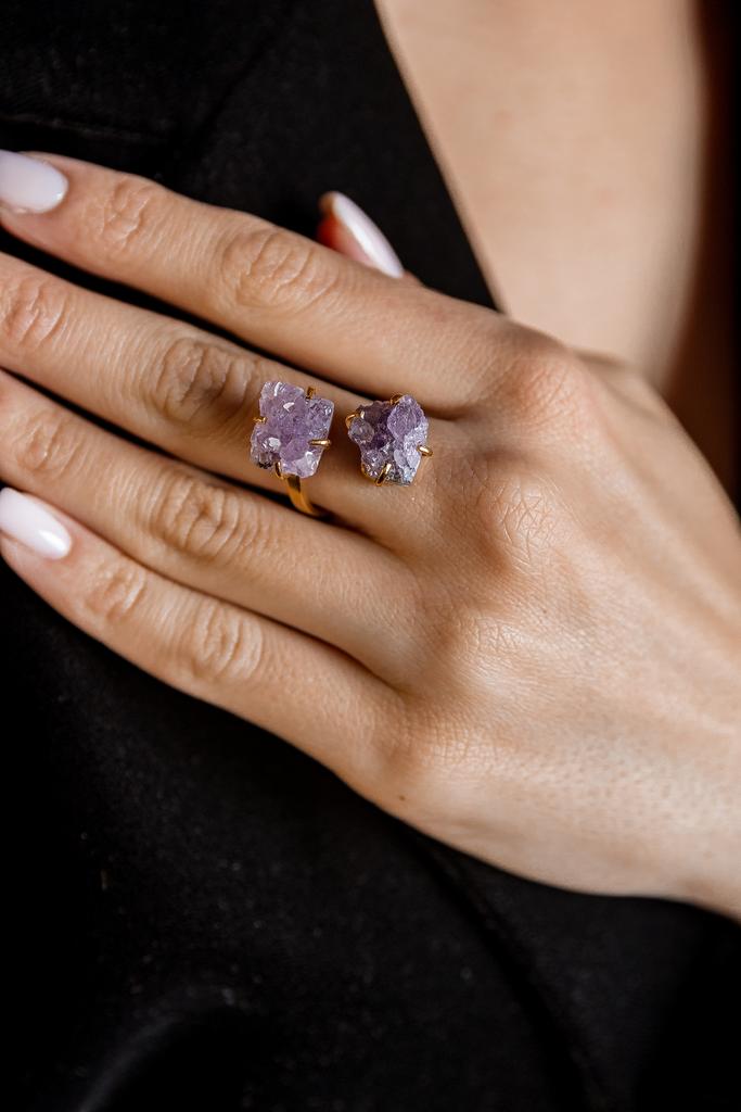 Двойное кольцо с друзой аметиста